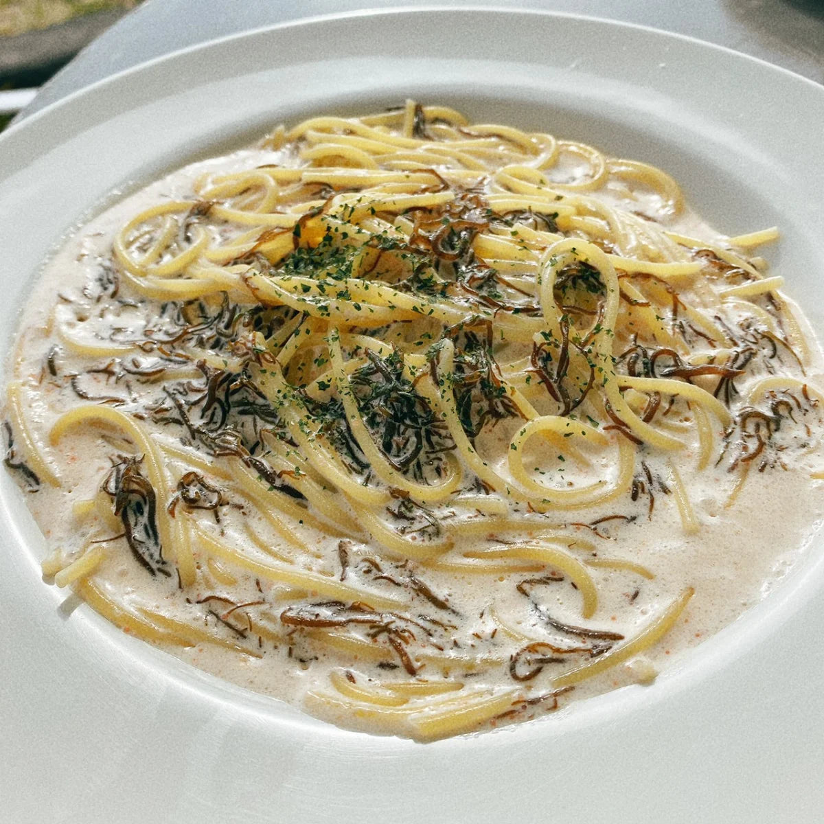 島もずくと明太子のクリームパスタ 